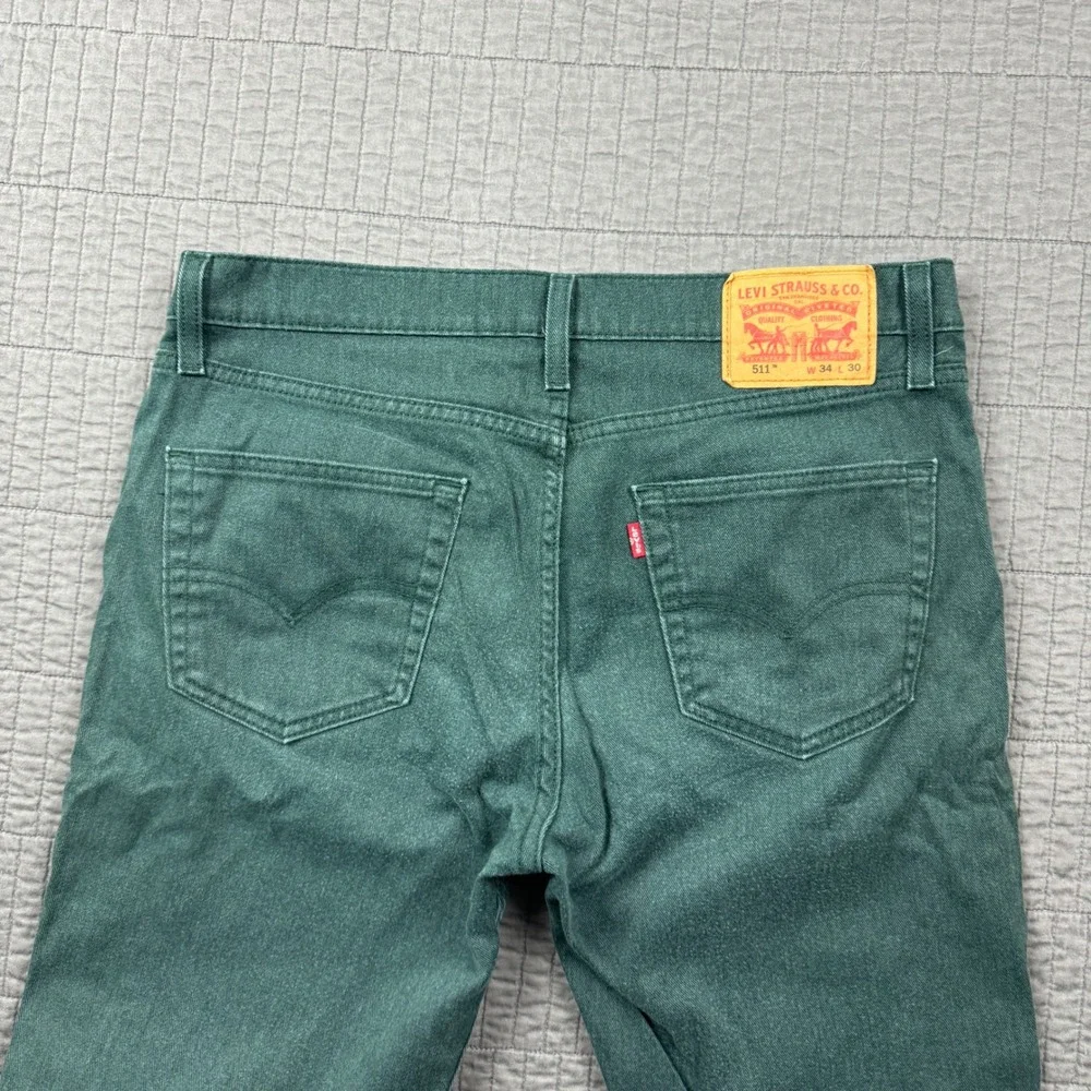 Levis 511 Slim Fit Jeans Mens 34x30 (35x29) Forest Green Pants Faded Distressed
